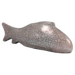 Raaquu Sakana Raku Cerámica Pez Mini Escultura - Blanco Craquelado