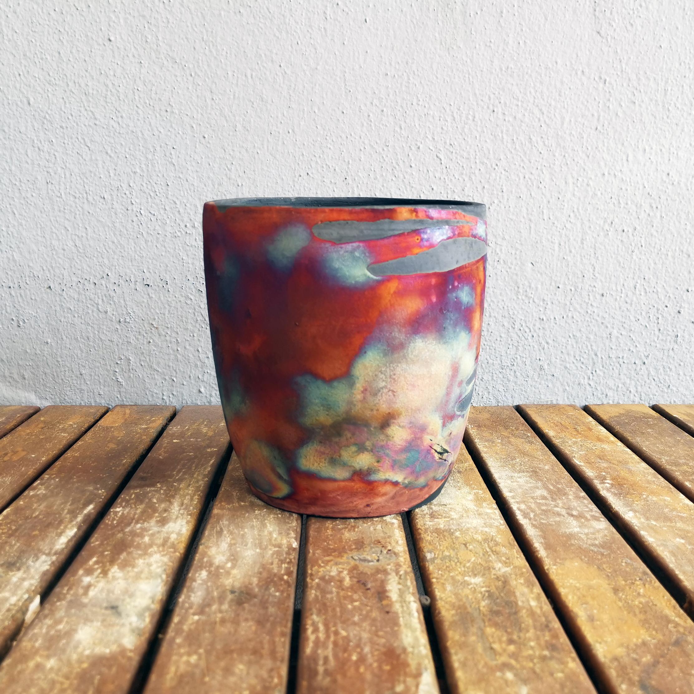 Seicho Raku Planter Pot Pottery - Carbon Copper - Handmade Ceramic In New Condition For Sale In Petaling Jaya, MY