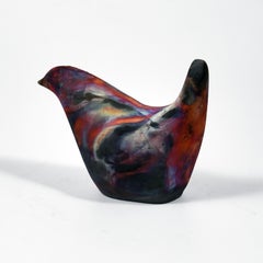 Raaquu Tori Raku Ceramic Bird Figurine Mini Sculpture - Full Copper Matte