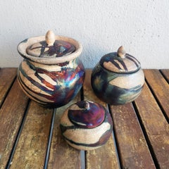 Raaquu Urn Set - Half Copper Matte - Ceramic Raku Pottery
