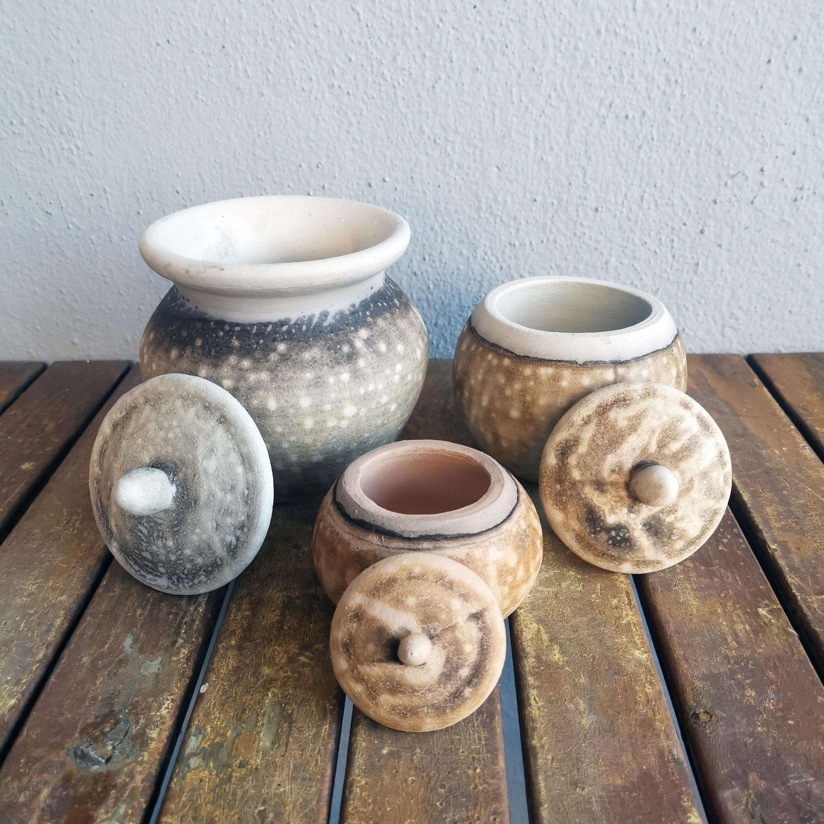 Fired Raaquu Urn Set - Obvara - Ceramic Raku Pottery For Sale