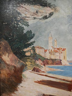 "Rab island", oil on hardboard by Bogoslav Vojinović Pelikan, Yugoslavia 1926