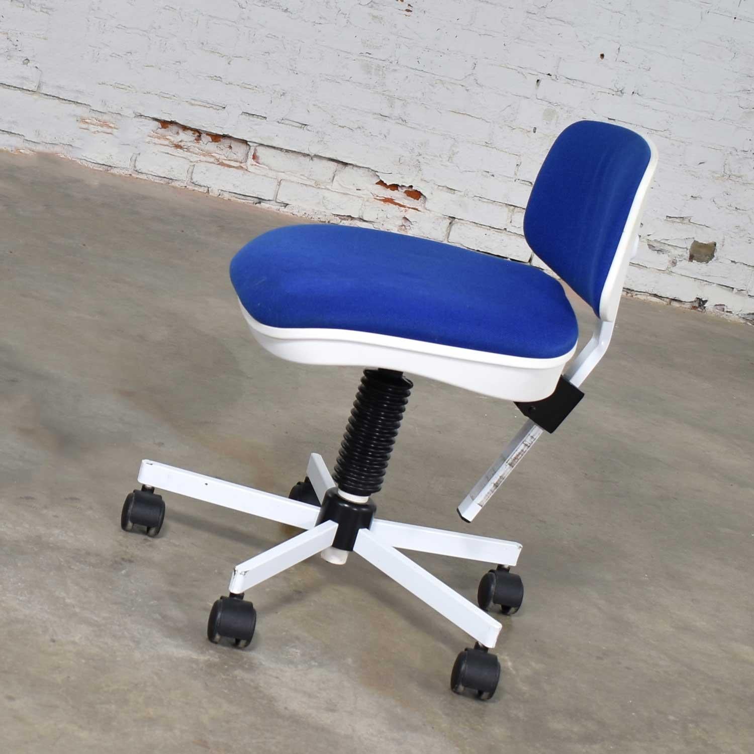 Metal Rabami Made in Denmark Task Chair Blue & White Attributed to Kevi by Jorgen Rasm