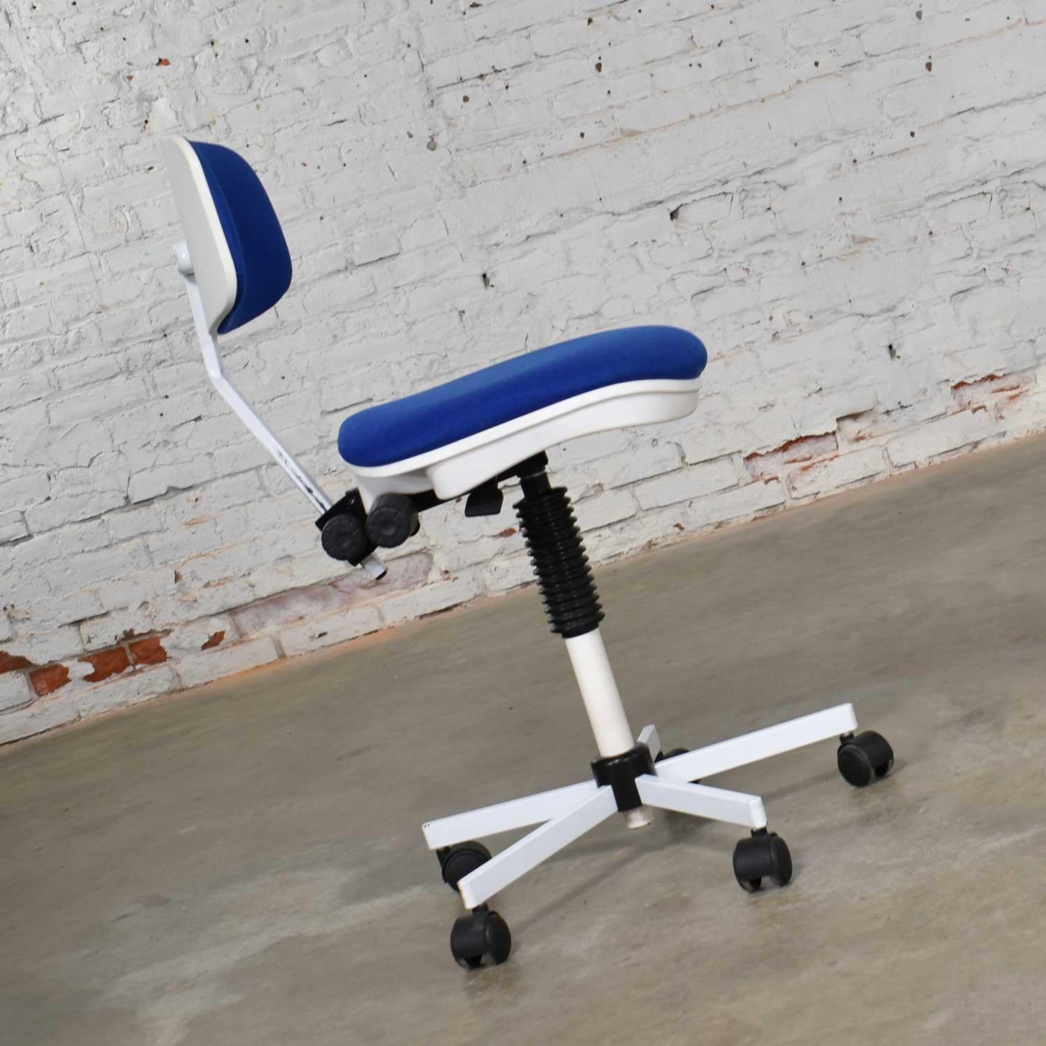 Mid-Century Modern Rabami Made in Denmark Task Chair Blue & White Attributed to Kevi by Jorgen Rasm