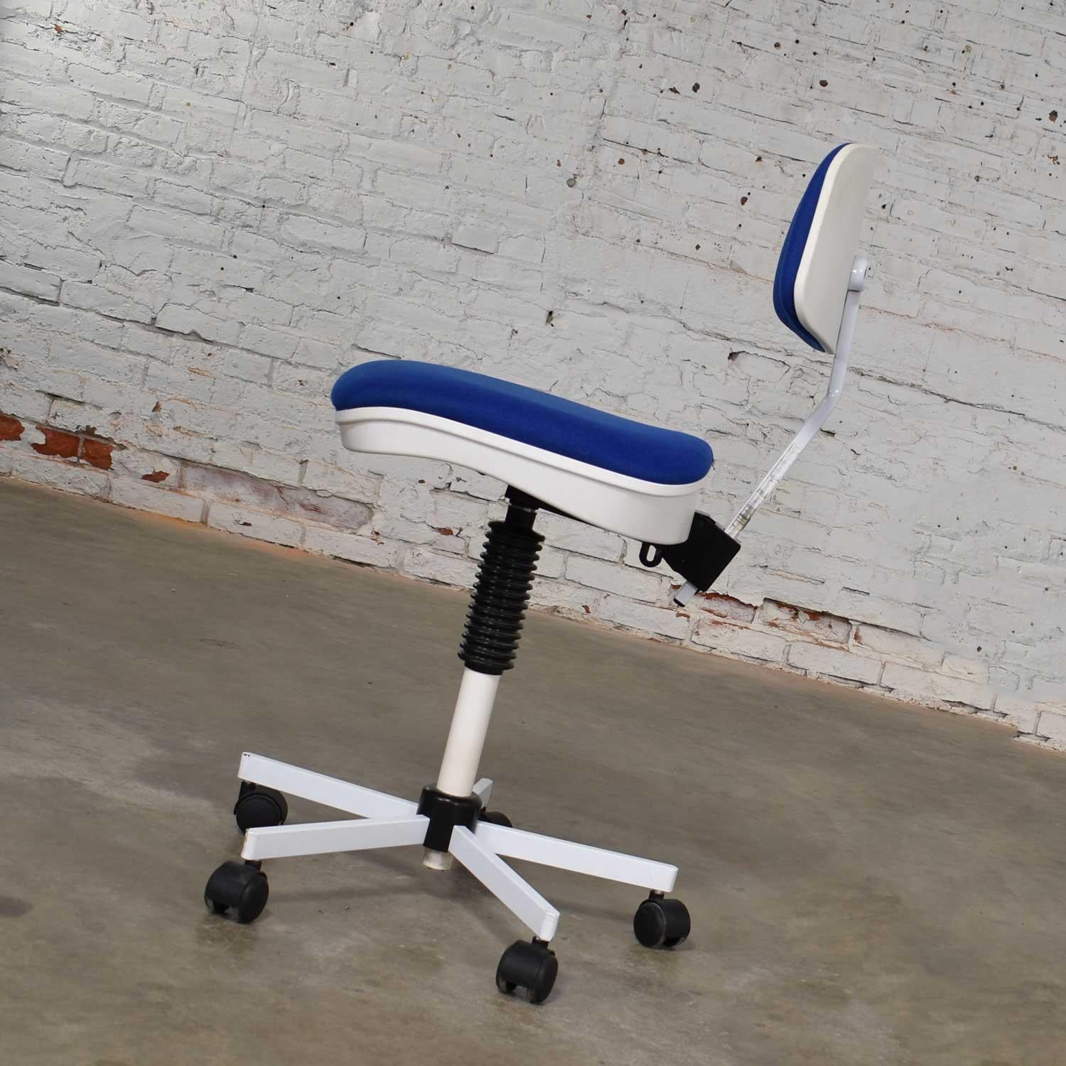 Danish Rabami Made in Denmark Task Chair Blue & White Attributed to Kevi by Jorgen Rasm