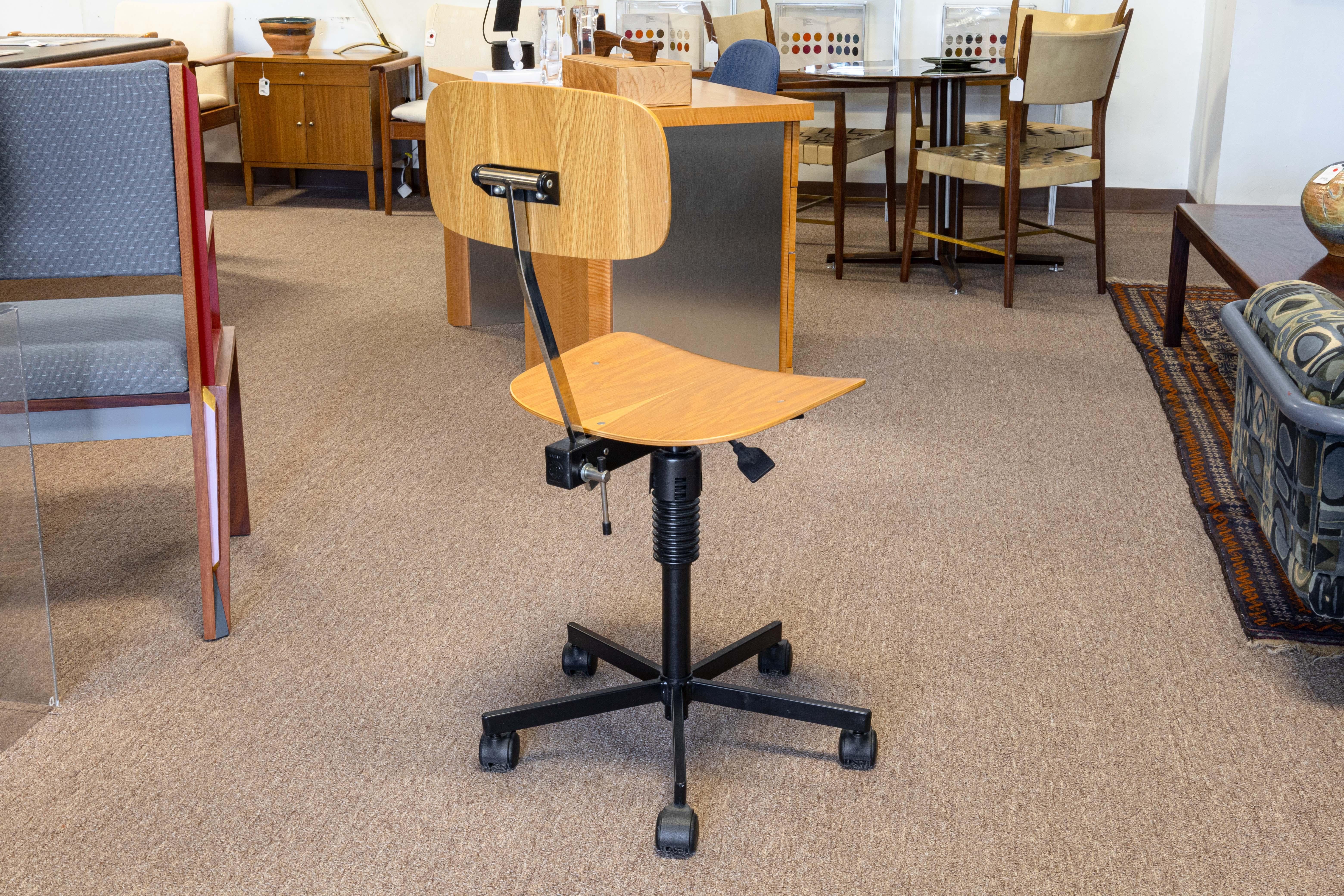 20th Century Rabami Stole Danish Wood and Metal Swivel Task Desk Chair For Sale