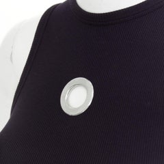RABANNE silver black single grommet eyelet crew neck organic cotton tank top XS