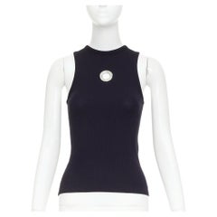 RABANNE silver black single grommet eyelet crew neck organic cotton tank top XS
