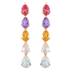 Rabat 18K Gold Amethyst Aquamarin Citrin Kunzite & Turmalin Tropfenohrringe