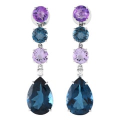 Rabat 18K White Gold Topaz and Amethyst Drop Earrings