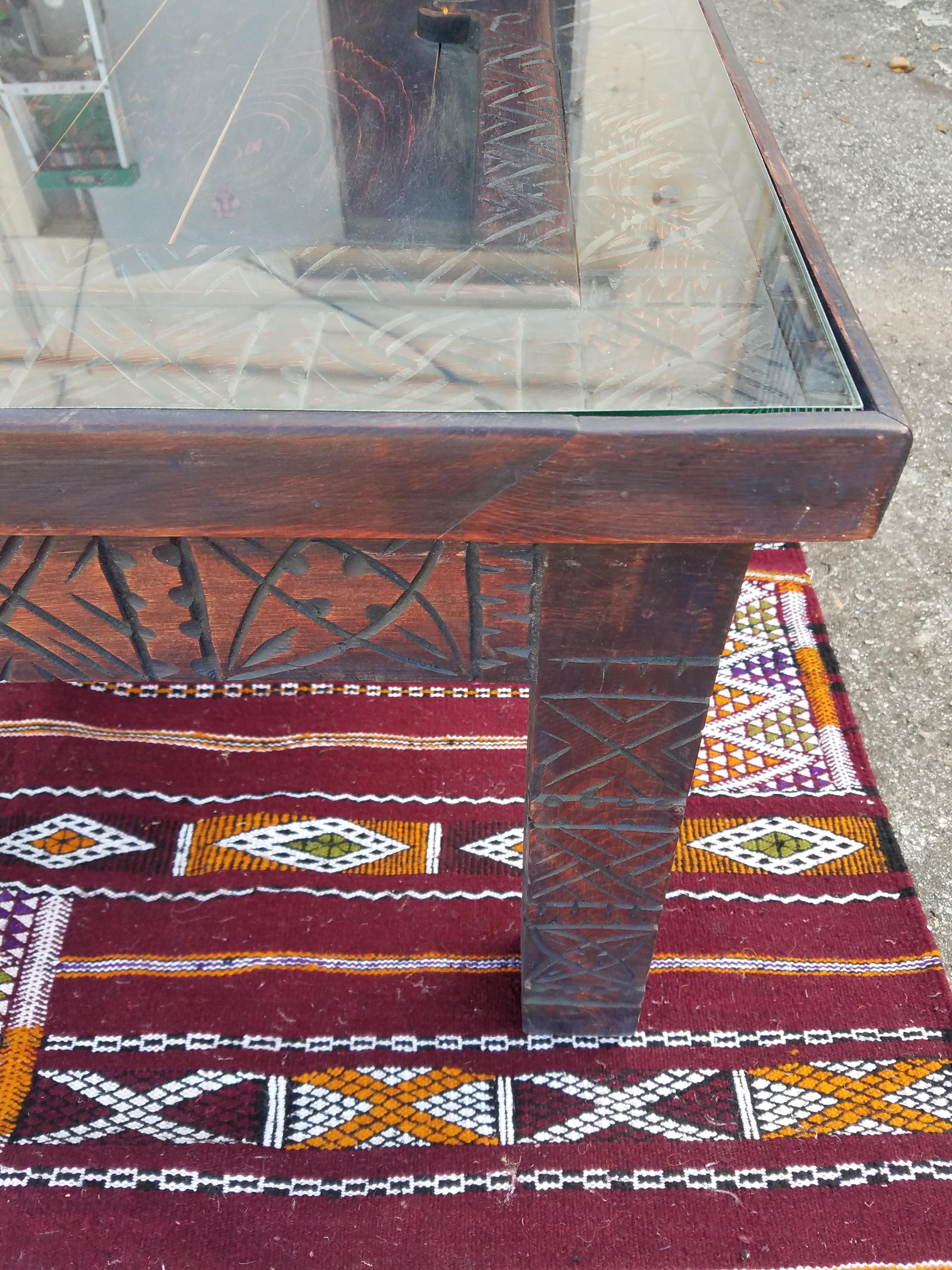 Contemporary Rabat Moroccan Coffee Table, All Carved For Sale