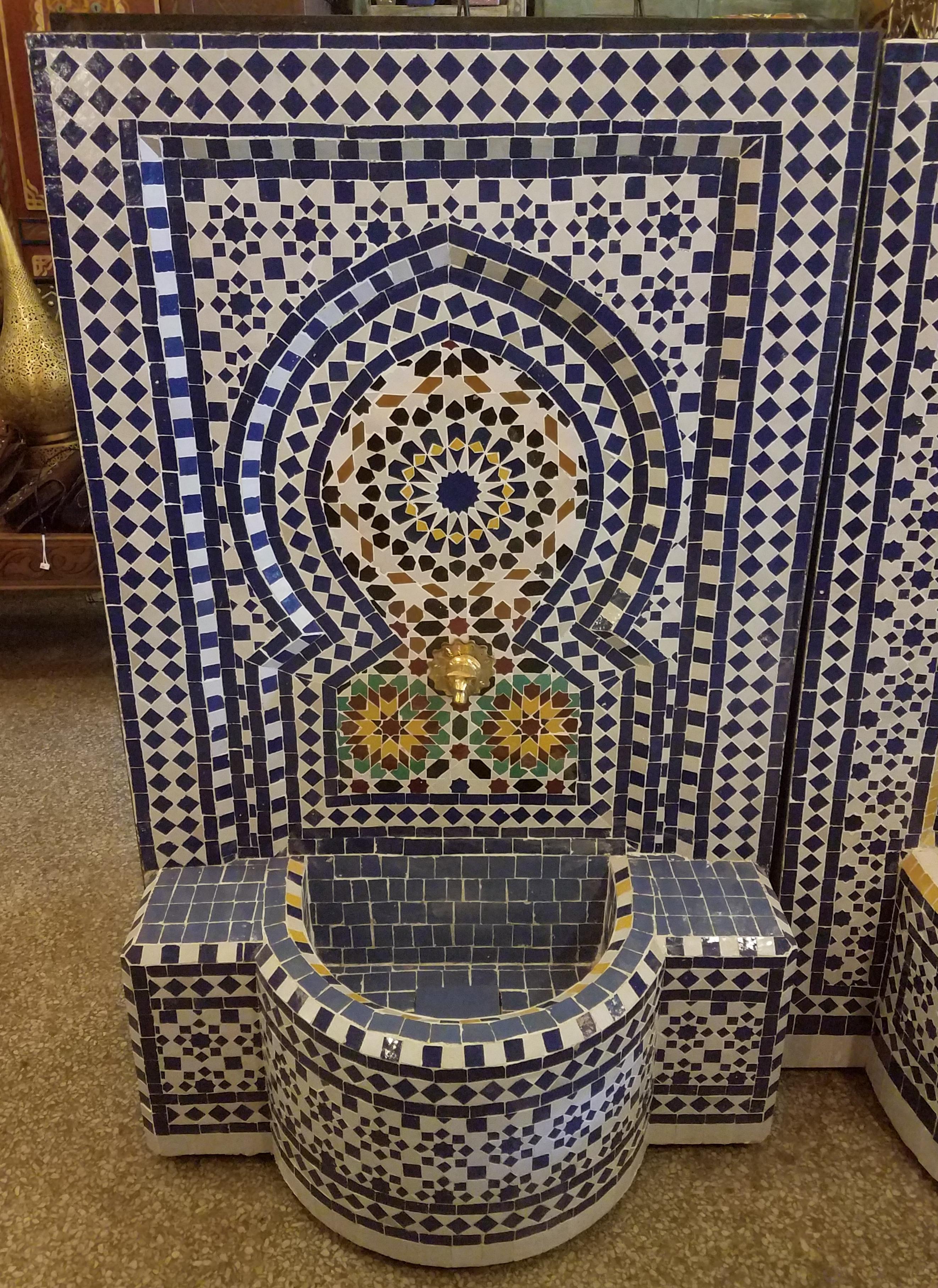 Rabat Moroccan Mosaic Fountain, All Mosaics In New Condition For Sale In Orlando, FL