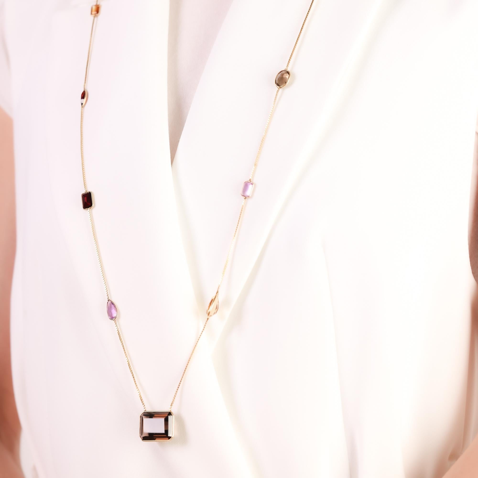 Modern Rabbani 33.20 carat total weight gemstone 14k yellow gold necklace