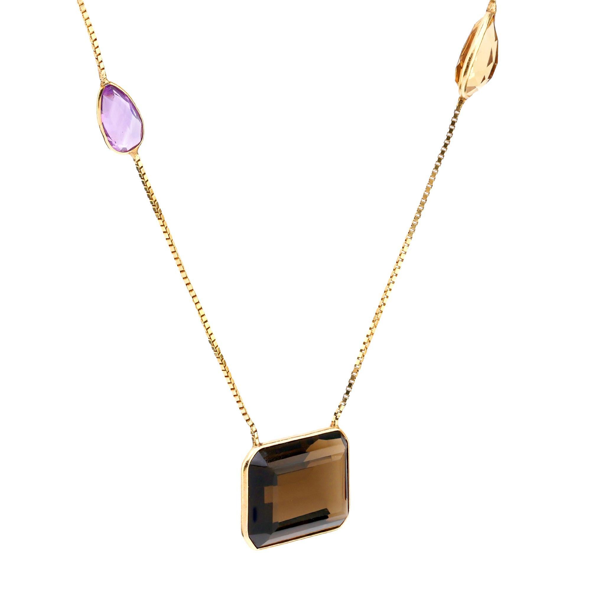 Emerald Cut Rabbani 33.20 carat total weight gemstone 14k yellow gold necklace
