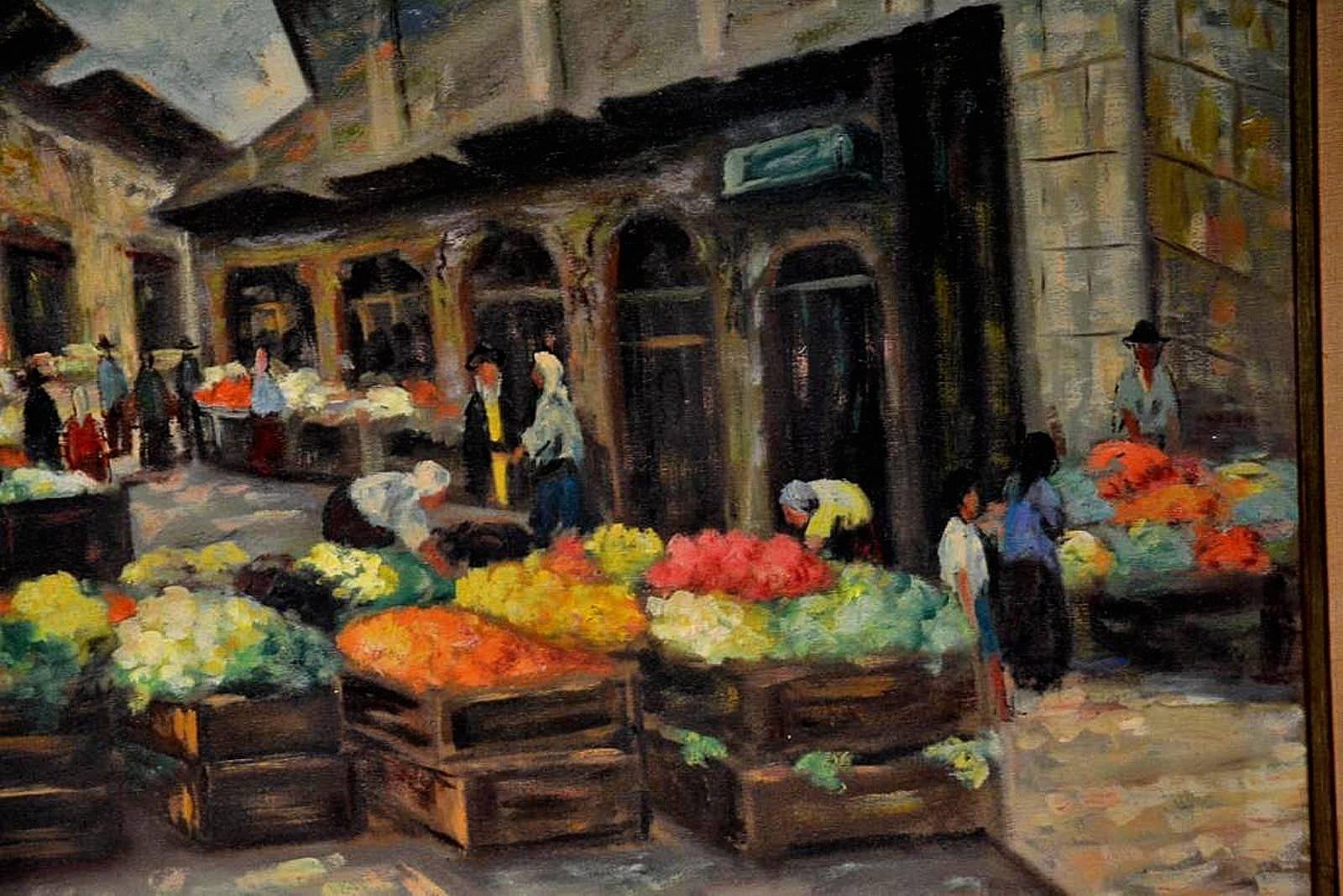 Rare Judaica Jerusalem Shuk  Market Scene Oil Painting. Famous Kabbalist Artist For Sale 1