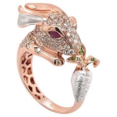 Rabbit Bunny Fancy Diamond Ruby & Garnet 18K Rose Gold Ring