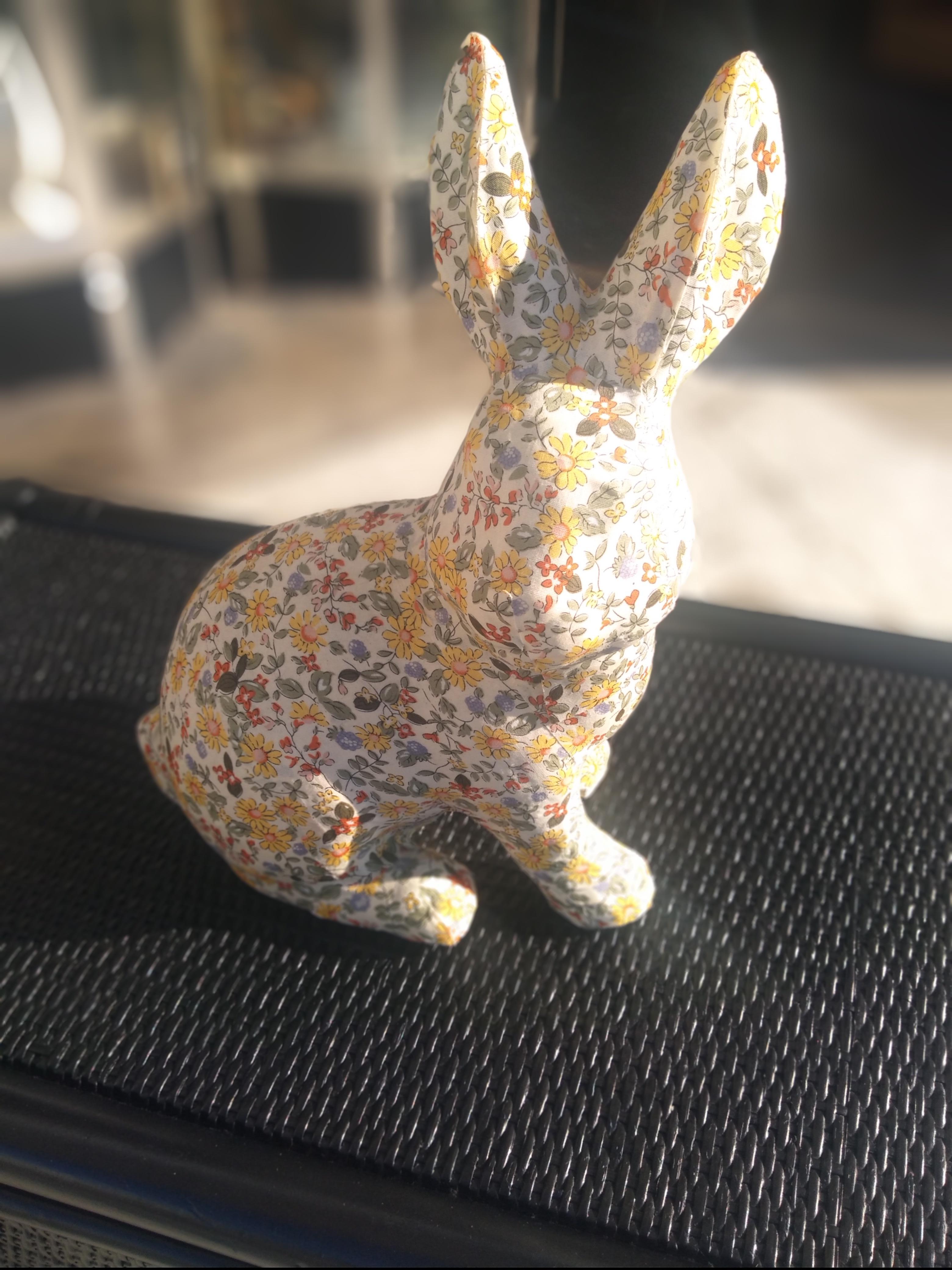 Folk Art Rabbit covered in Fabric For Sale