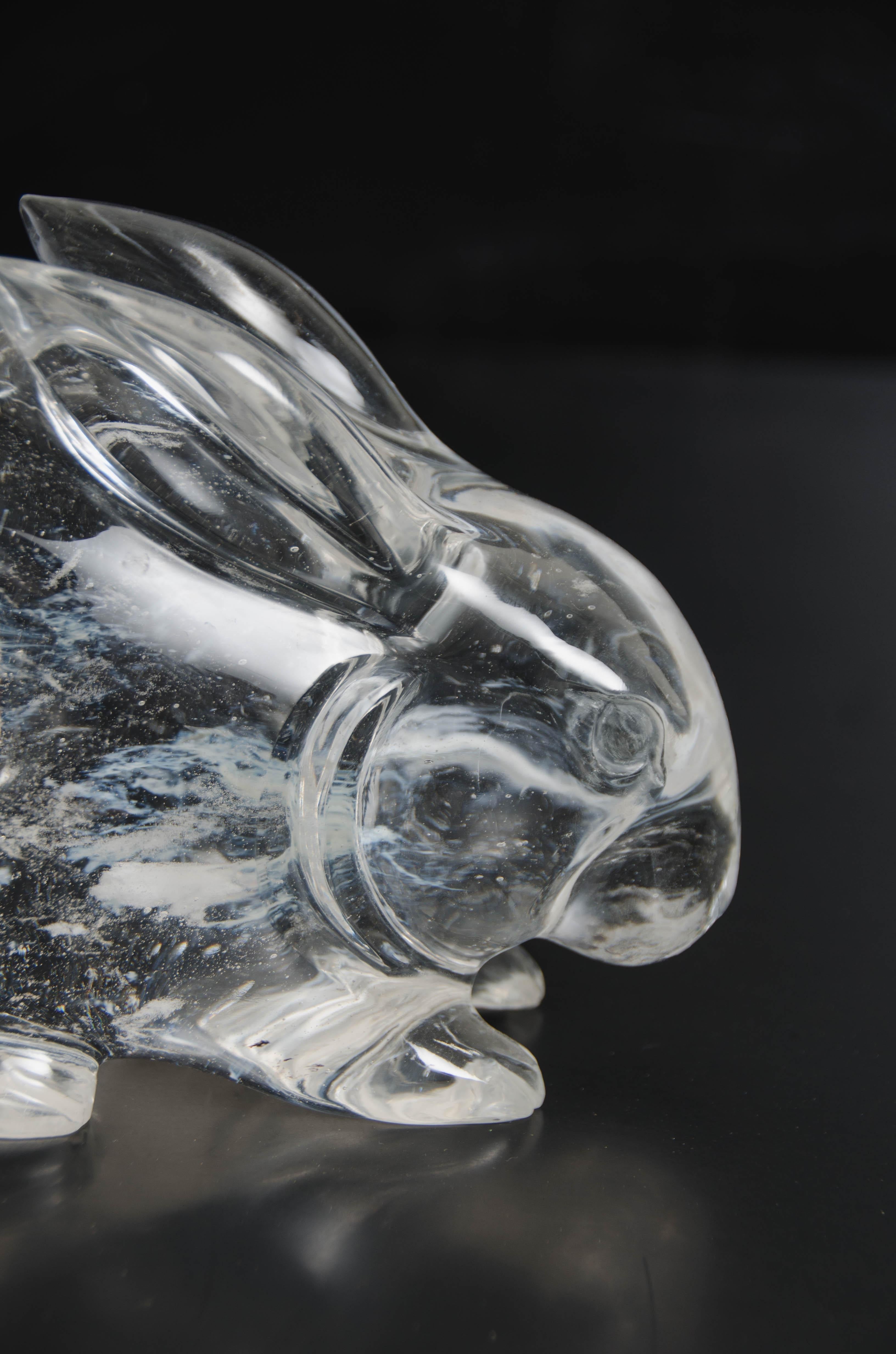 Contemporary Rabbit, Crystal by Robert Kuo, Hand Carved, Limited Edition For Sale