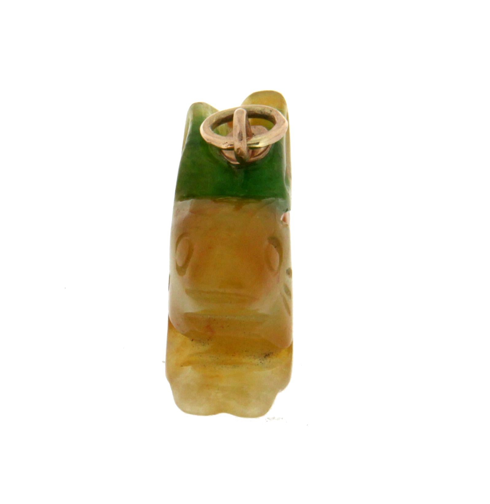 Rabbit Jade 14 Karat Yellow Gold Pendant Necklace at 1stDibs