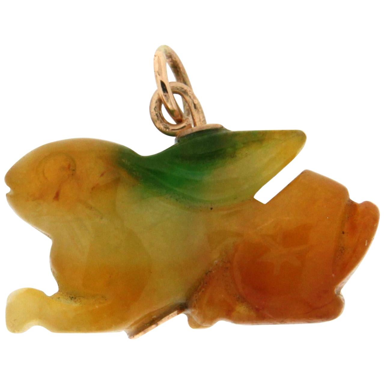 Rabbit Jade 14 Karat Yellow Gold Pendant Necklace
