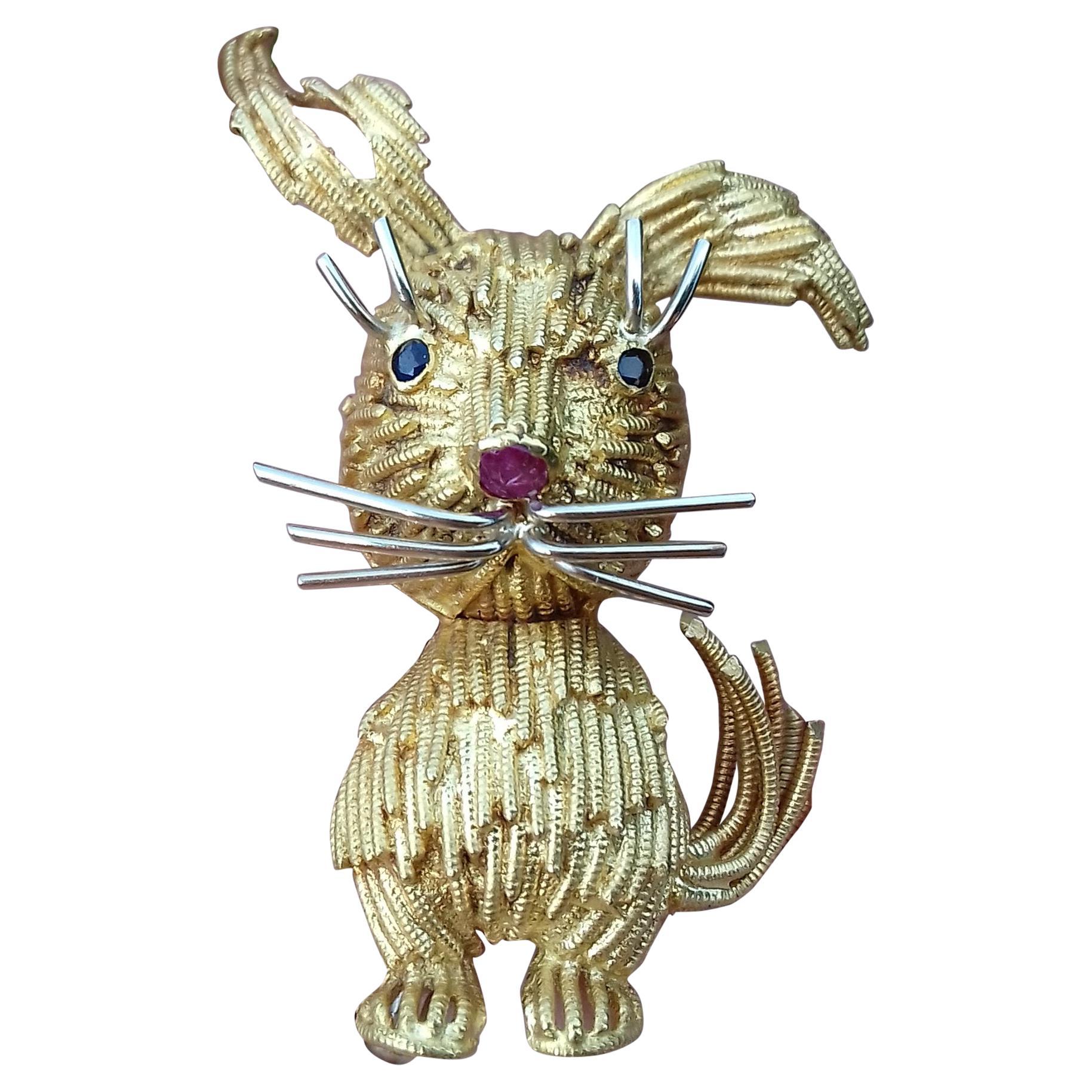Rabbit Ruby Sapphires Yellow White Gold Brooch