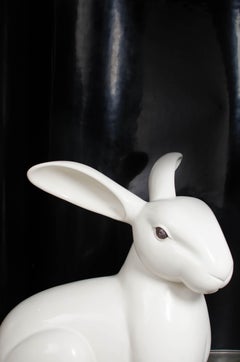 Rabbit Sculpture, Cream Lacquer by Robert Kuo, Hand Repousse, Limited Edition
