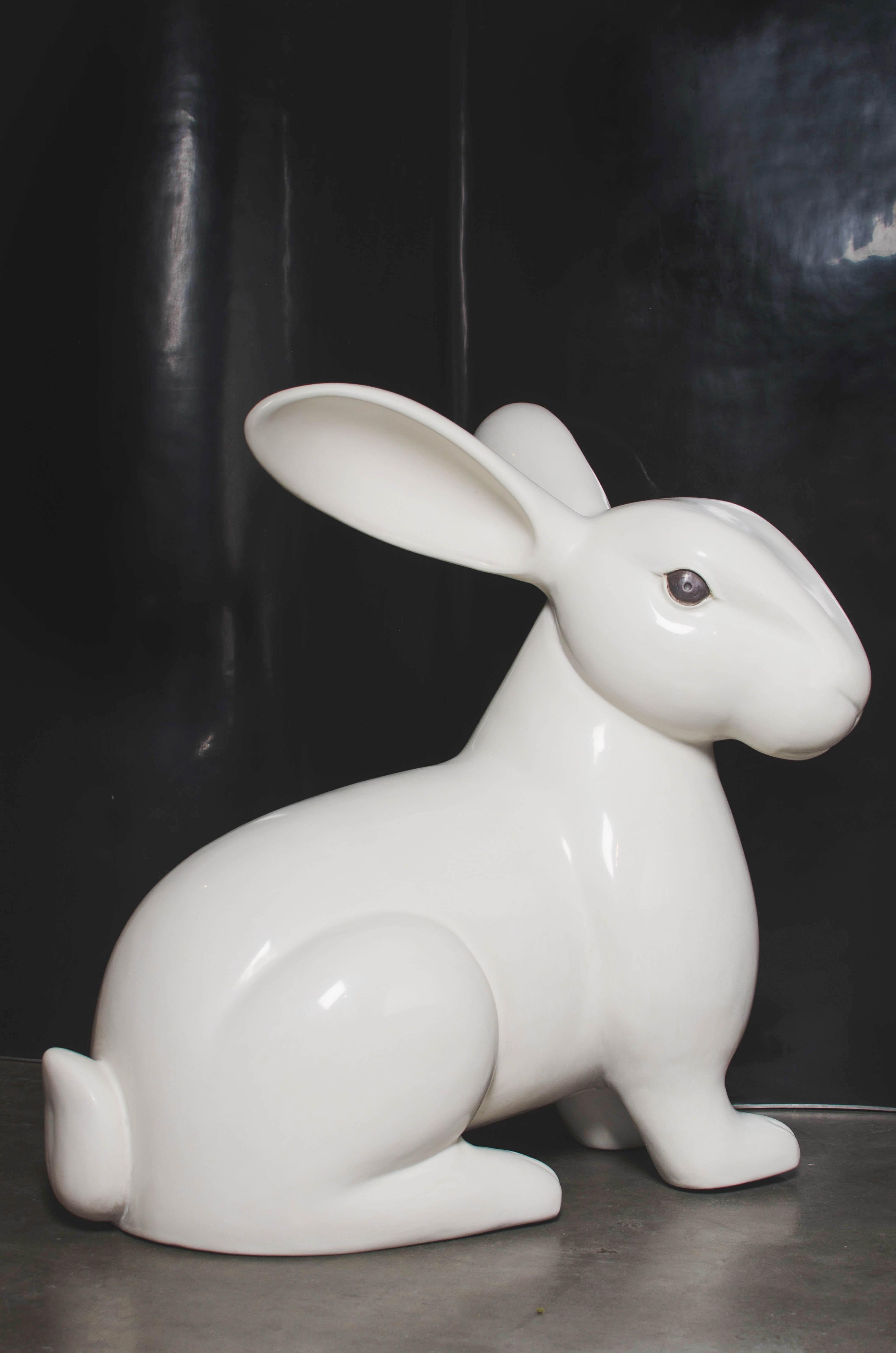 Rabbit Sculpture, Cream Lacquer by Robert Kuo, Hand Repousse, Limited Edition In New Condition In Los Angeles, CA