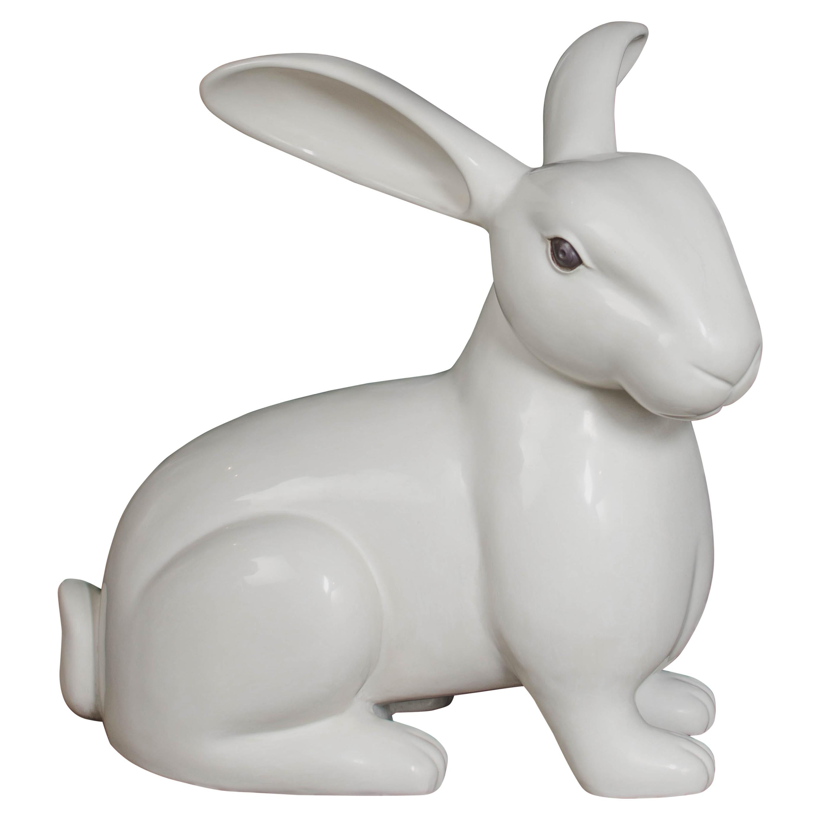 Rabbit Sculpture, Cream Lacquer by Robert Kuo, Hand Repousse, Limited Edition