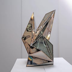 Kaninchenskulptur aus geschweißtem, hochglanzpoliertem Edelstahl von Julian Mayor