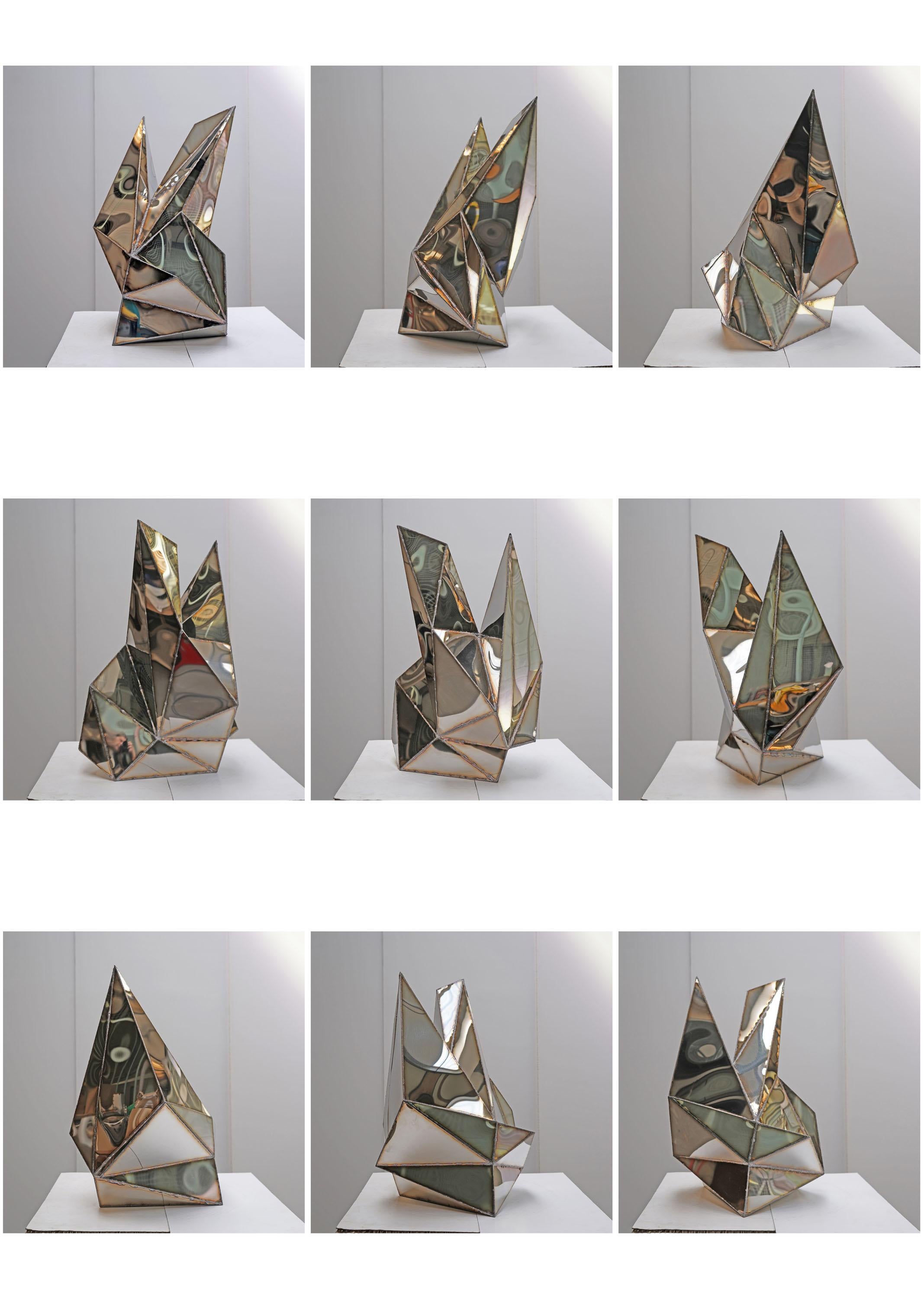 Kaninchenskulptur aus geschweißtem, hochglanzpoliertem Edelstahl von Julian Mayor im Angebot 2