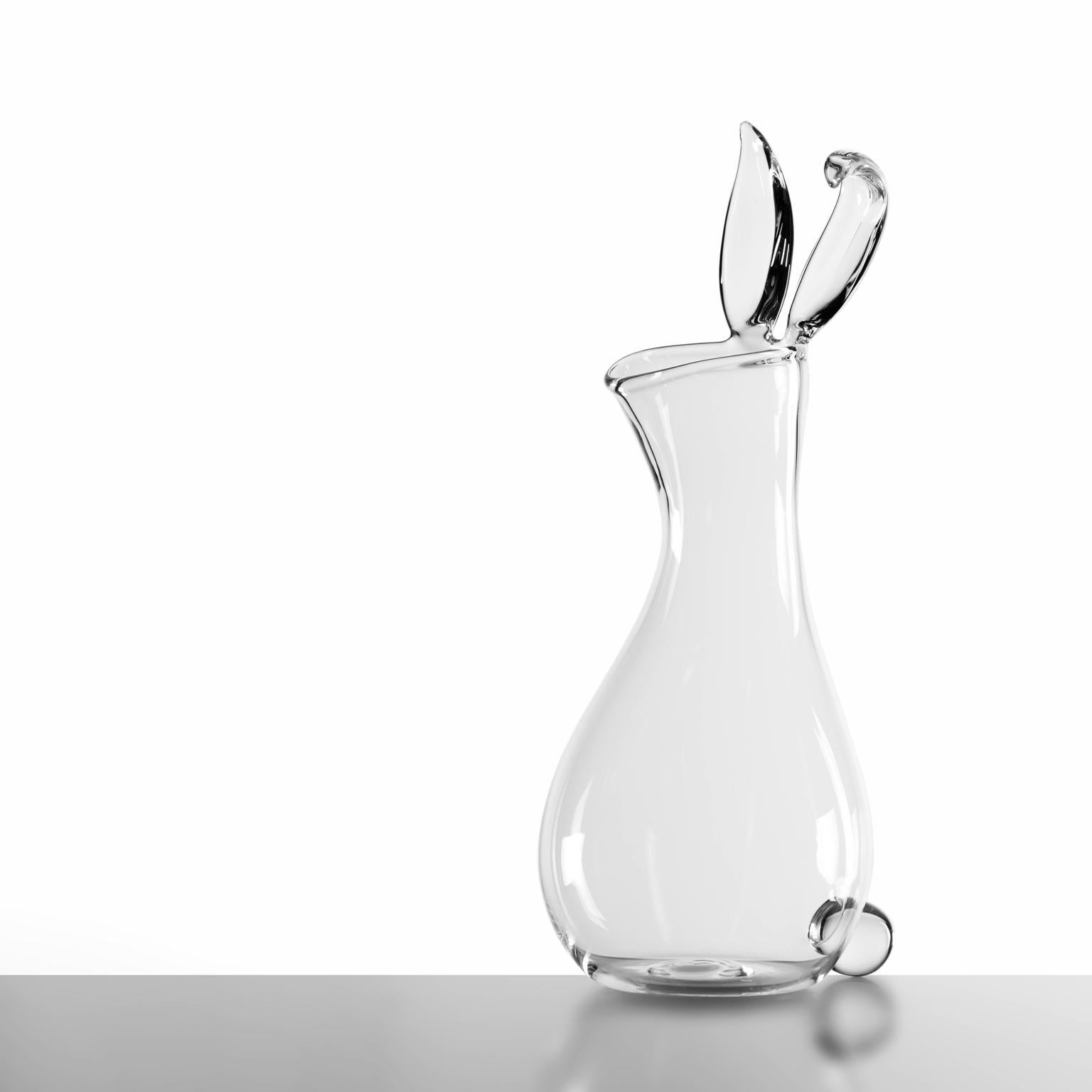 Modern Contemporary Rabbit Hand Blown Glass Vase Spring Animal Cute Bunny Decanter Pot For Sale