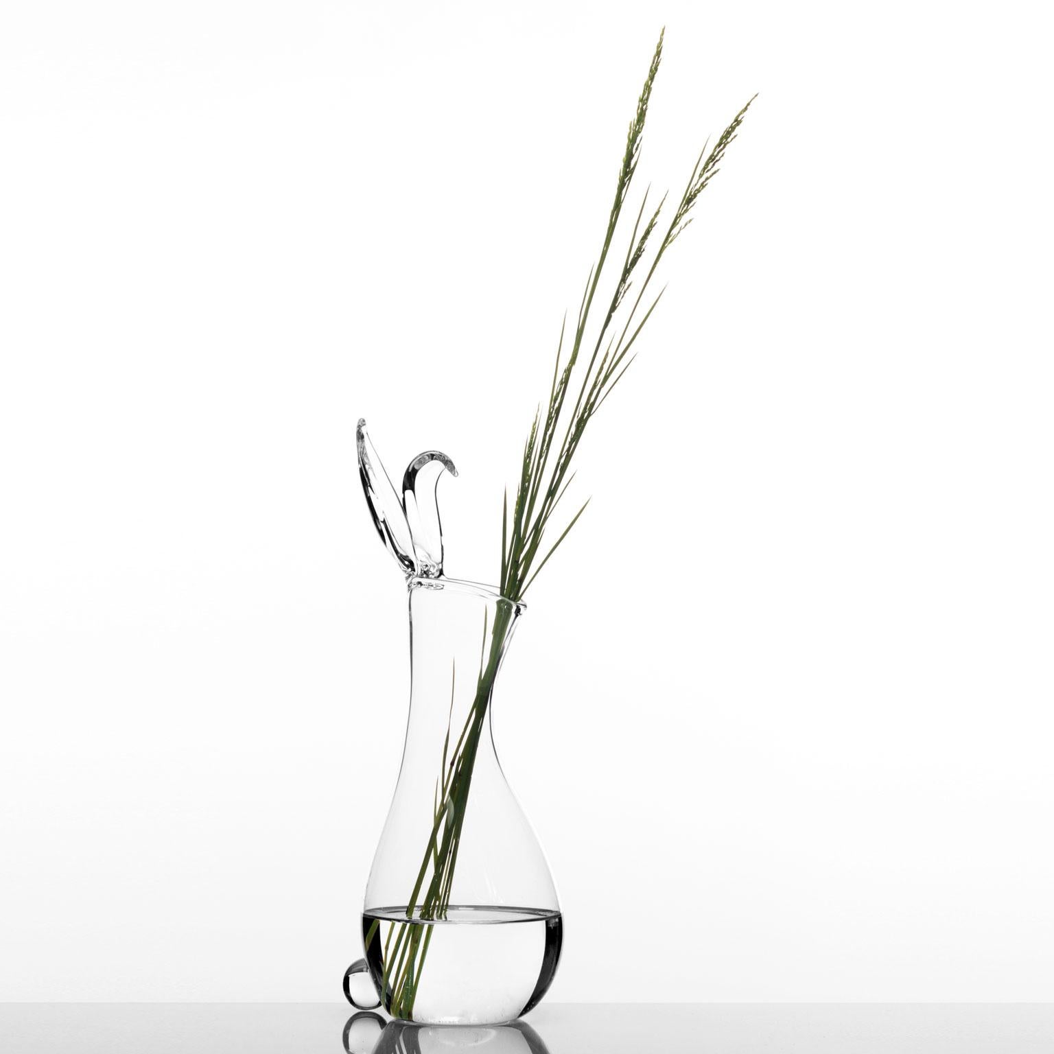Contemporary Rabbit Hand Blown Glass Vase Spring Animal Cute Bunny Decanter Pot For Sale 4