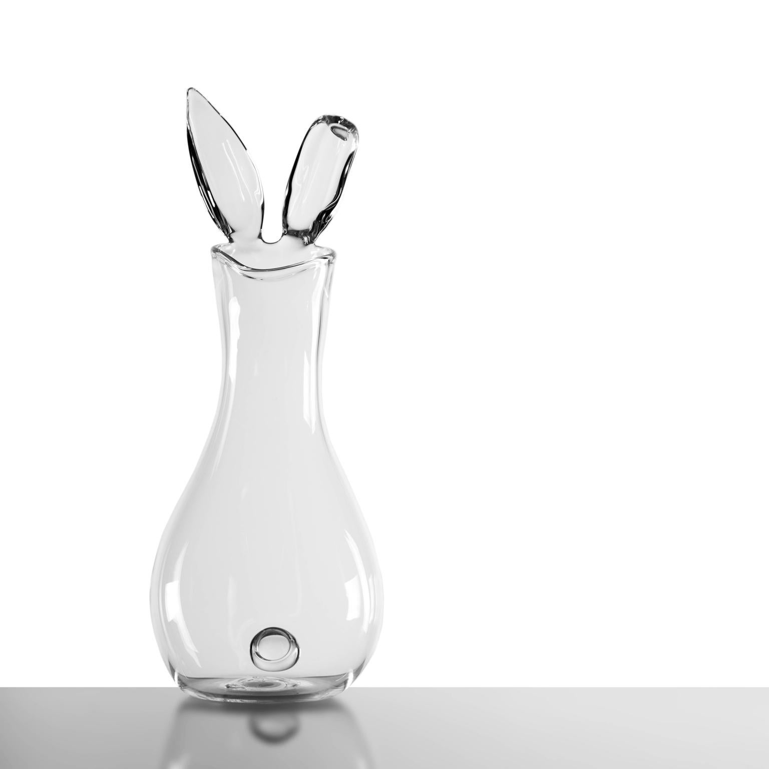 Other Contemporary Rabbit Hand Blown Glass Vase Spring Animal Cute Bunny Decanter Pot For Sale
