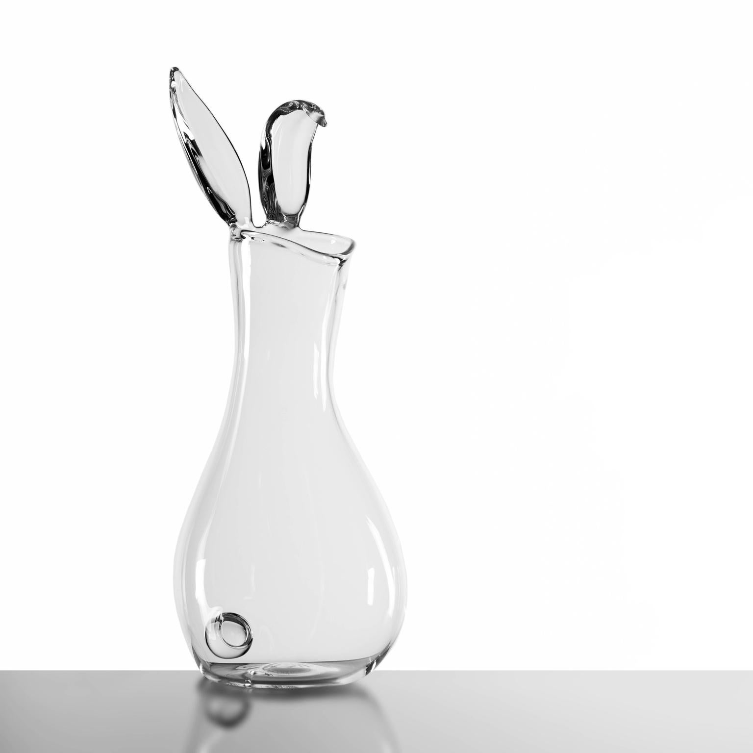 Contemporary Rabbit Hand Blown Glass Vase Spring Animal Cute Bunny Decanter Pot For Sale 3