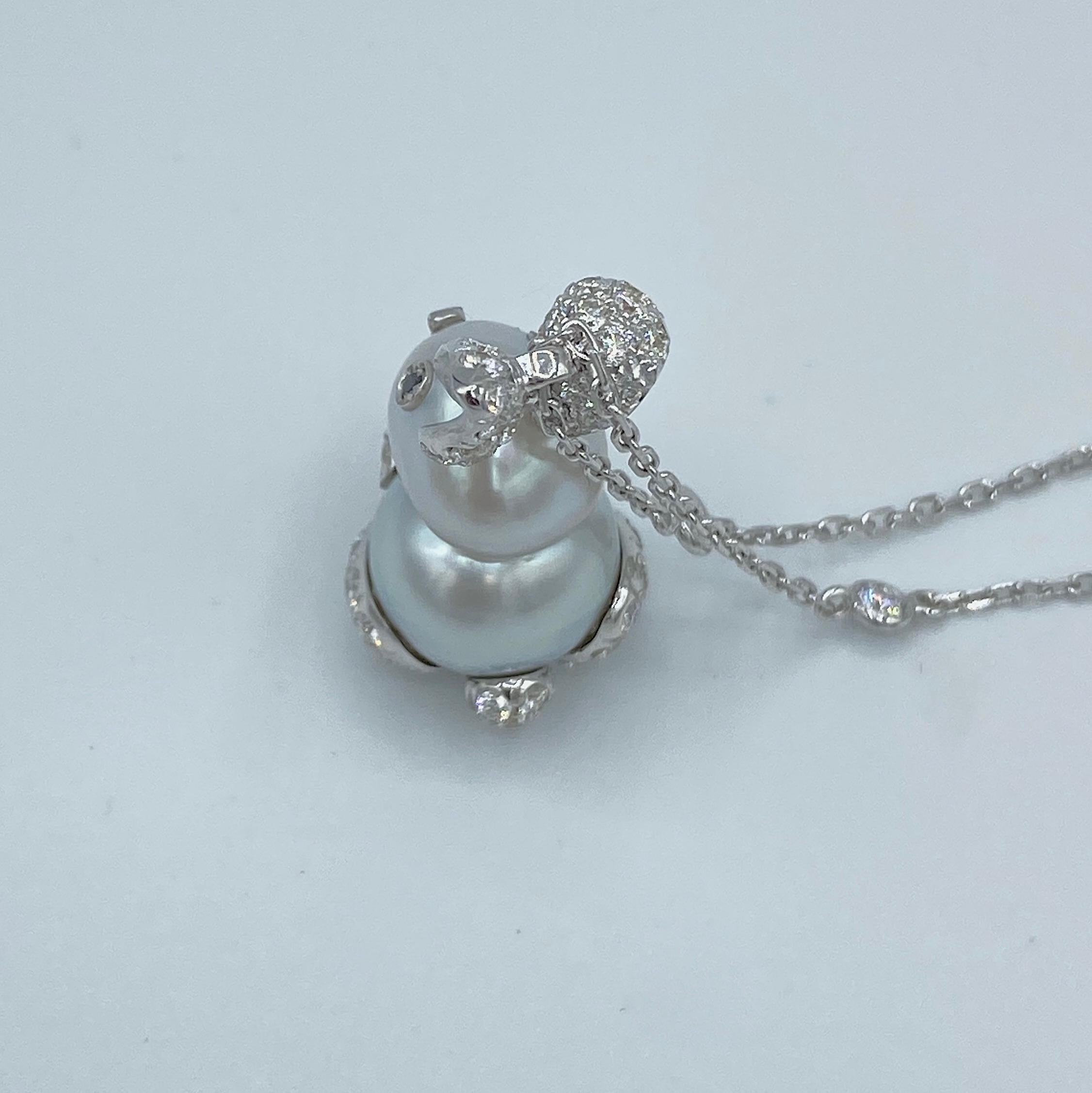 Round Cut Rabbit White Black Diamond Orange Sapphire Tsavorite 18Kt Gold Pendant Necklace