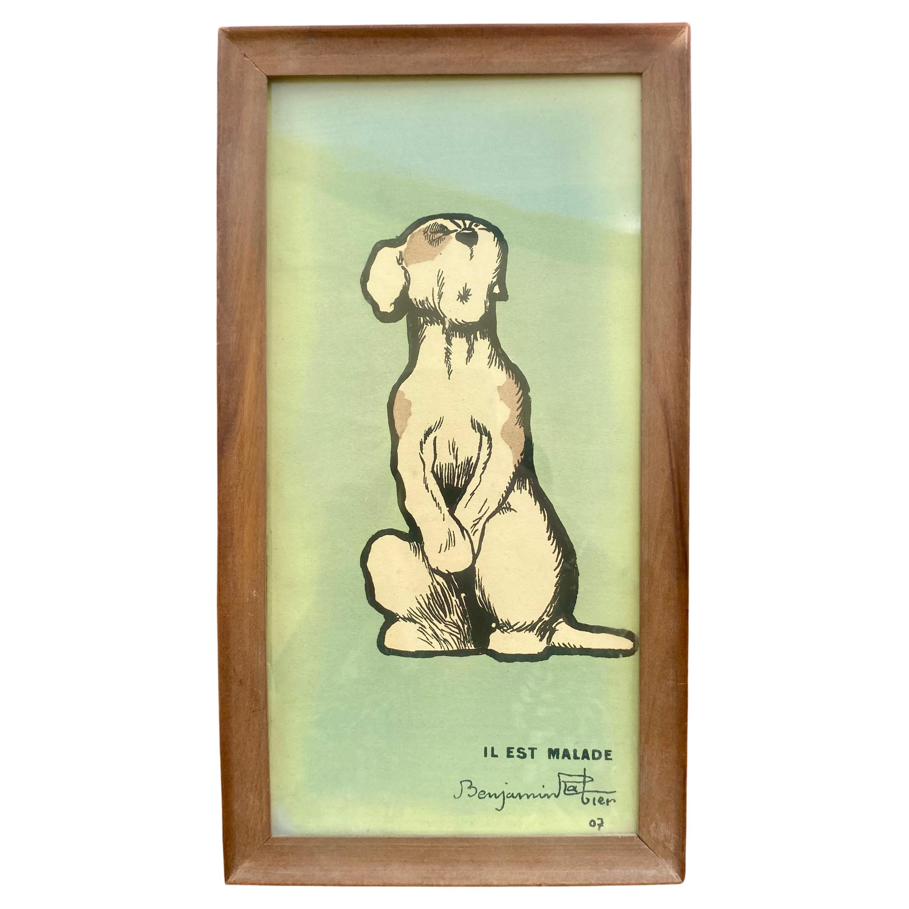 RABIER Benjamin - French Lithograph dated 1907 and signed - Dog Azor - colors 