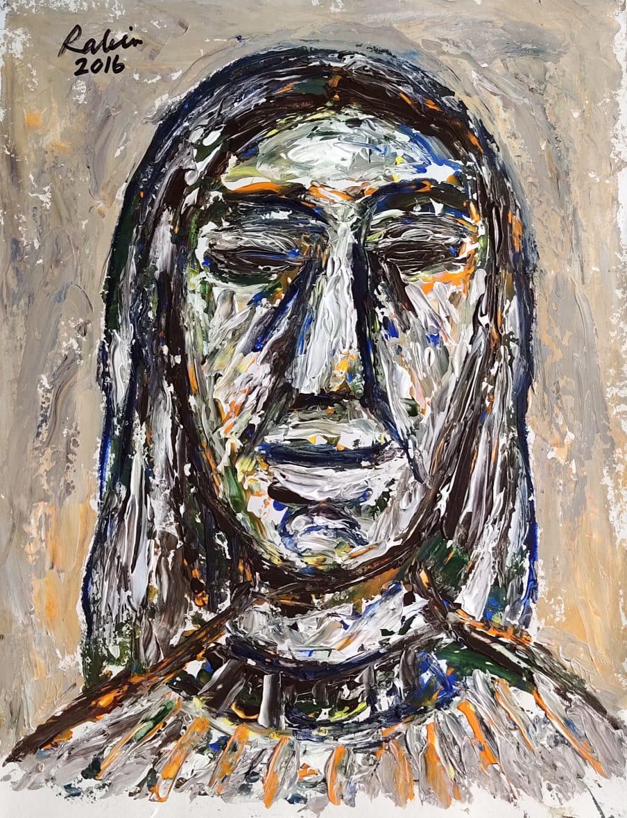 Face, acrylique sur papier de l'artiste indien moderne Rabin Mondal en stock