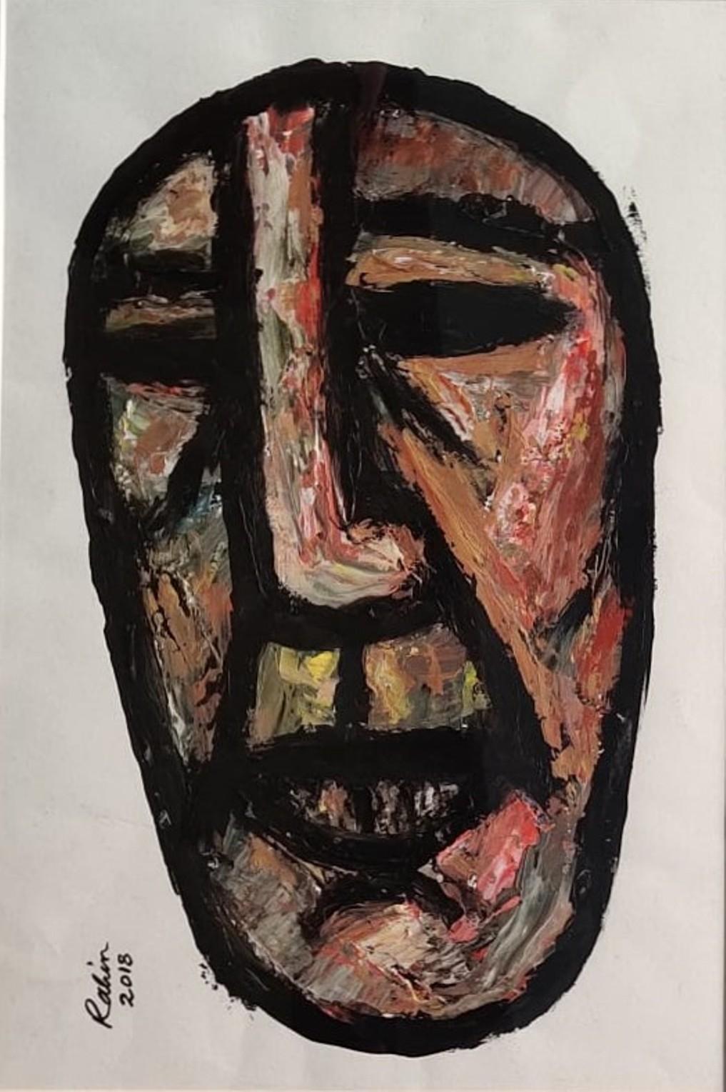 Face, acrylique sur papier de l'artiste indien moderne Rabin Mondal en stock