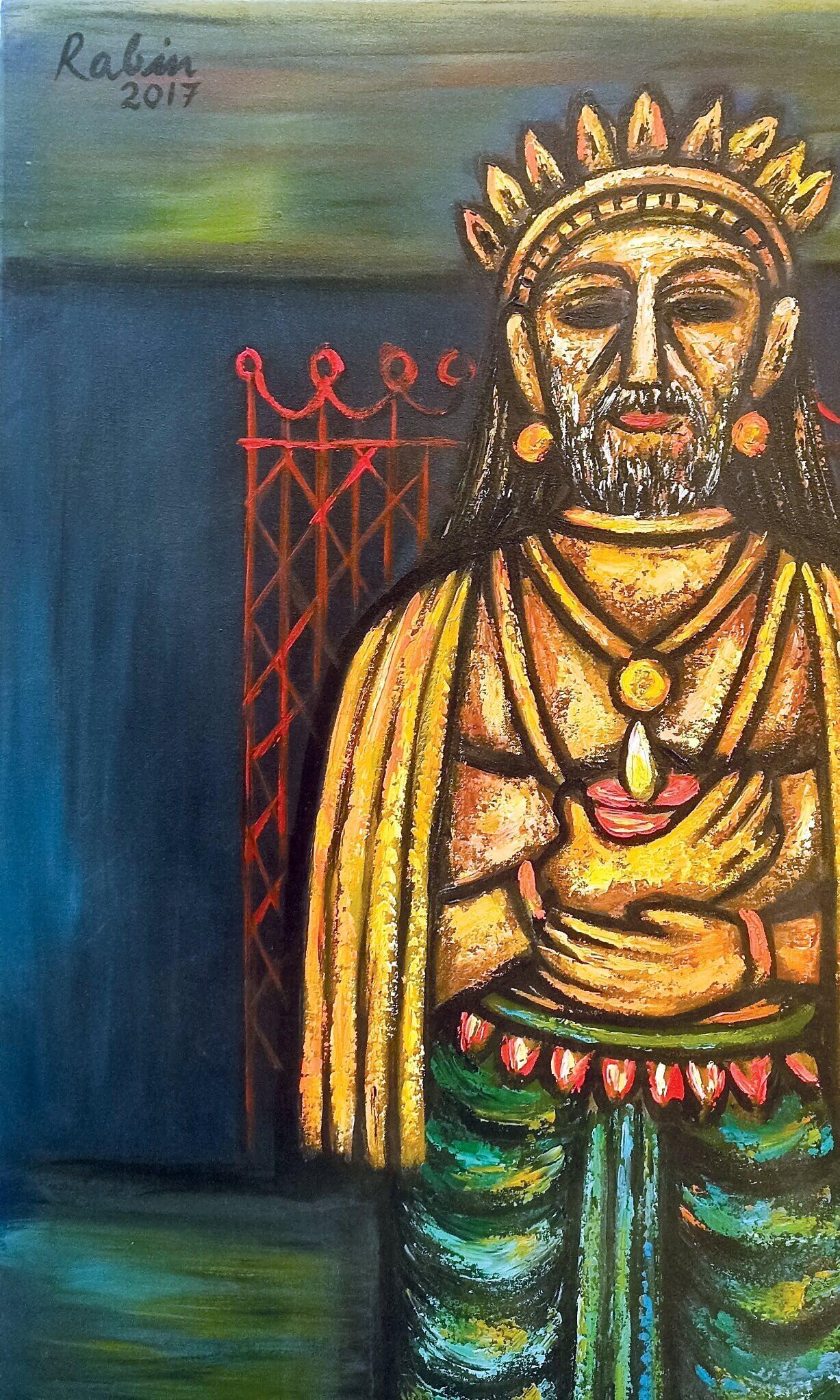 König, Acryl auf Leinwand vom modernen indischen Künstler Rabin Mondal 