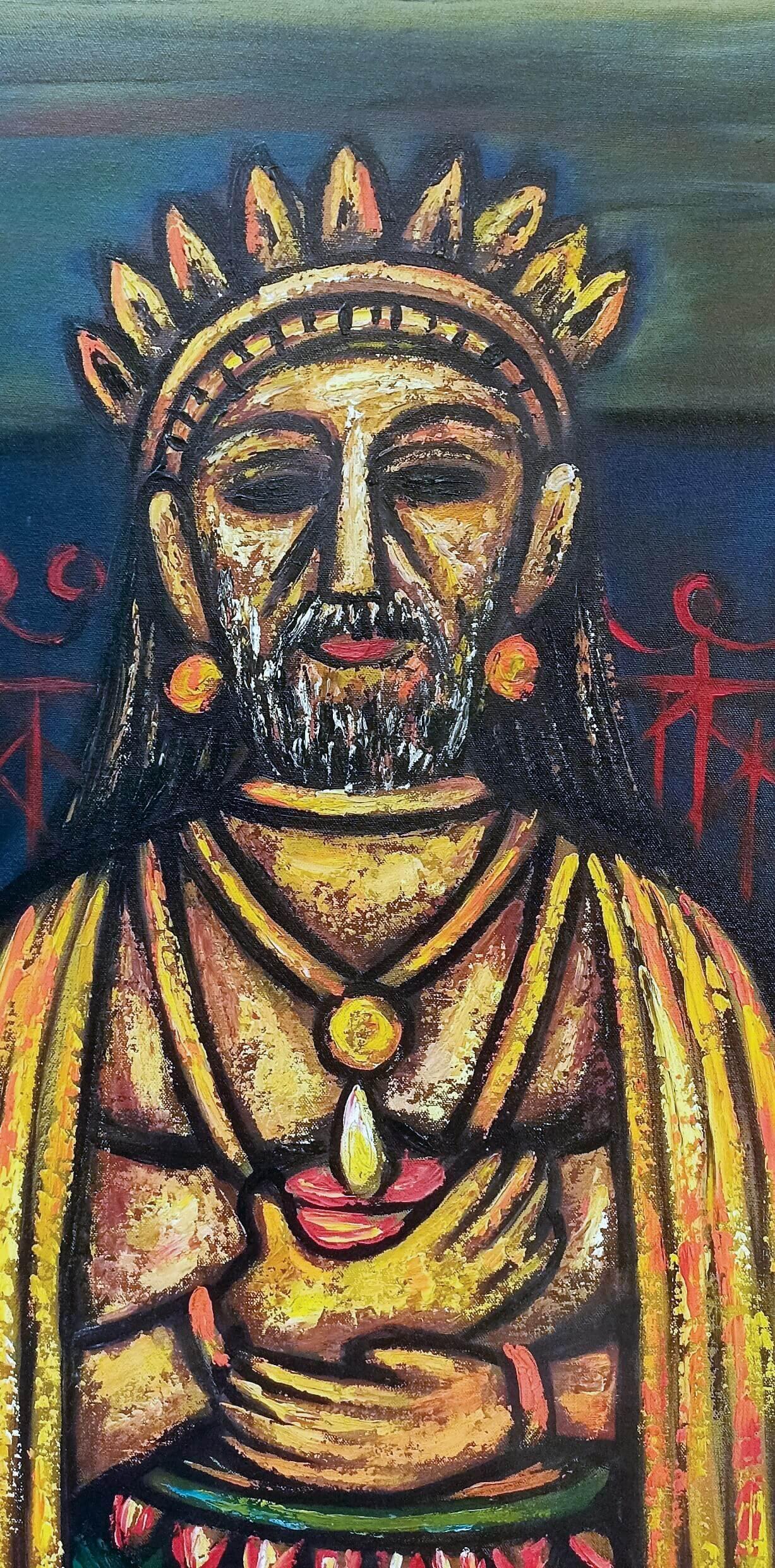 König, Acryl auf Leinwand vom modernen indischen Künstler Rabin Mondal 