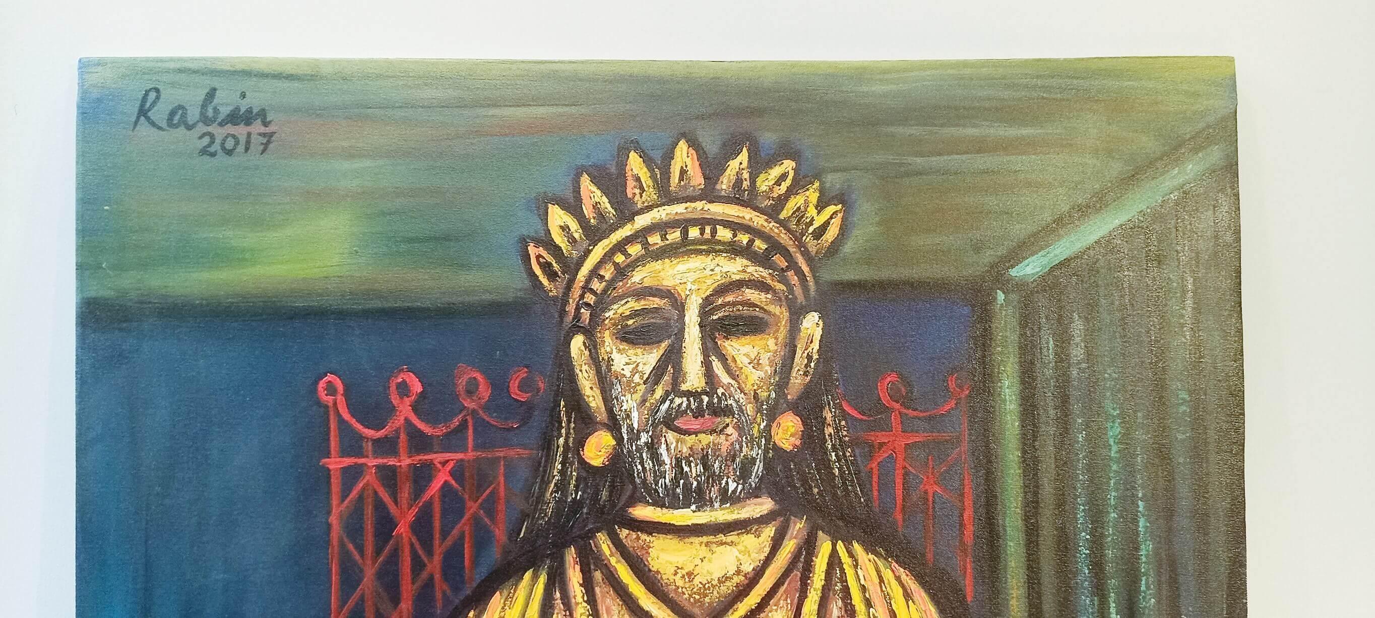 König, Acryl auf Leinwand vom modernen indischen Künstler Rabin Mondal 
