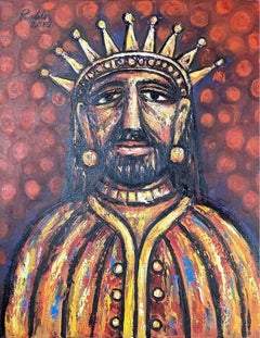 King, Acrylic on Canvas, Red, Yellow, Black by Rabin Mondal “In Stock”