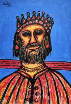 King, Acrylic on Paper by Modern Indian Artist Rabin Mondal “In Stock”