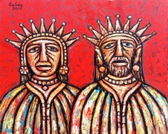 King Queen, Acrylic on Canvas, Red, Yellow color by Rabin Mondal “In Stock”