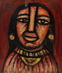 Queen, Mischtechnik auf Papier des modernen indischen Künstlers Rabin Mondal "Auf Lager"