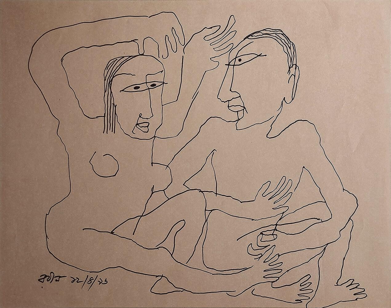 Untitled, Figurative, Ink on Paper, Set of 4 works Artist Rabin Mondal“In Stock” For Sale 2