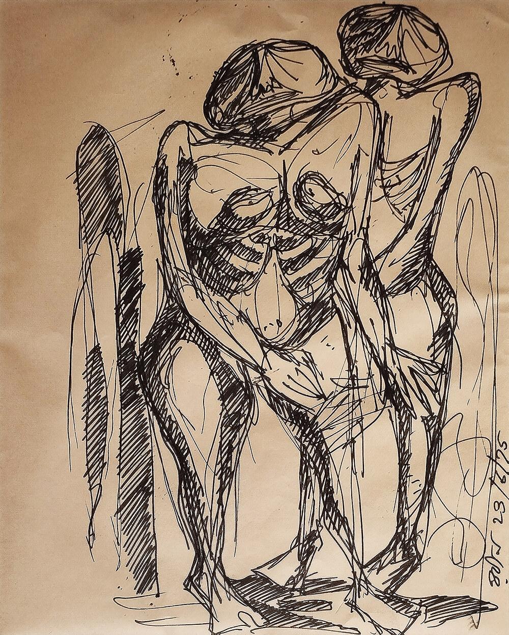 Untitled, Figurative, Ink on Paper, Set of 4 works Artist Rabin Mondal“In Stock” For Sale 4
