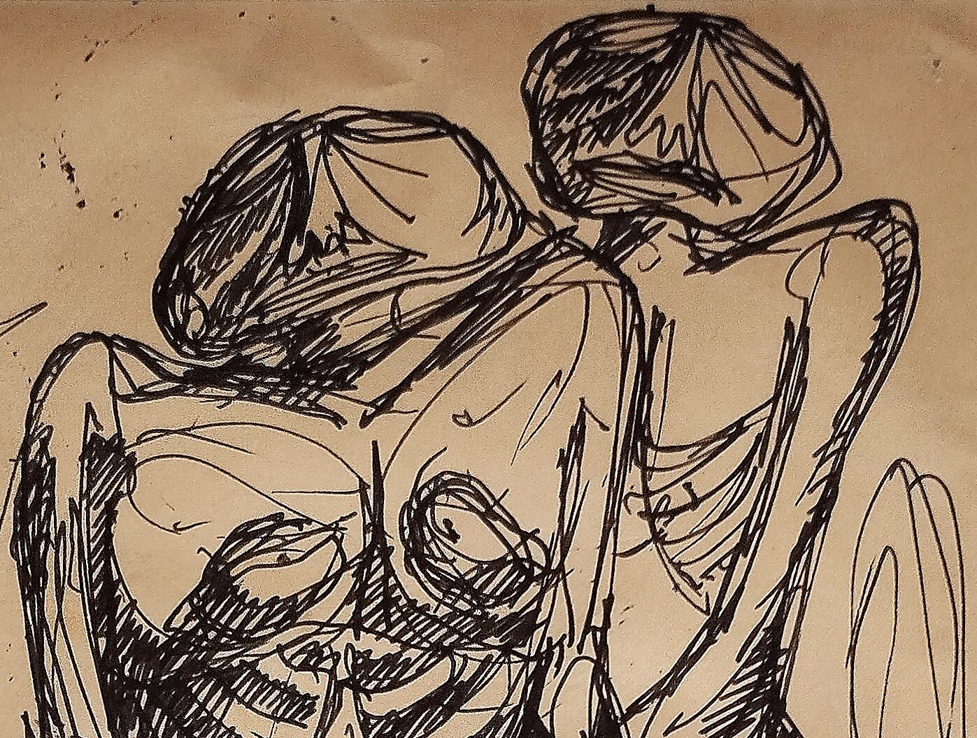 Ohne Titel, Tinte auf Papier des modernen indischen Künstlers Rabin Mondal 