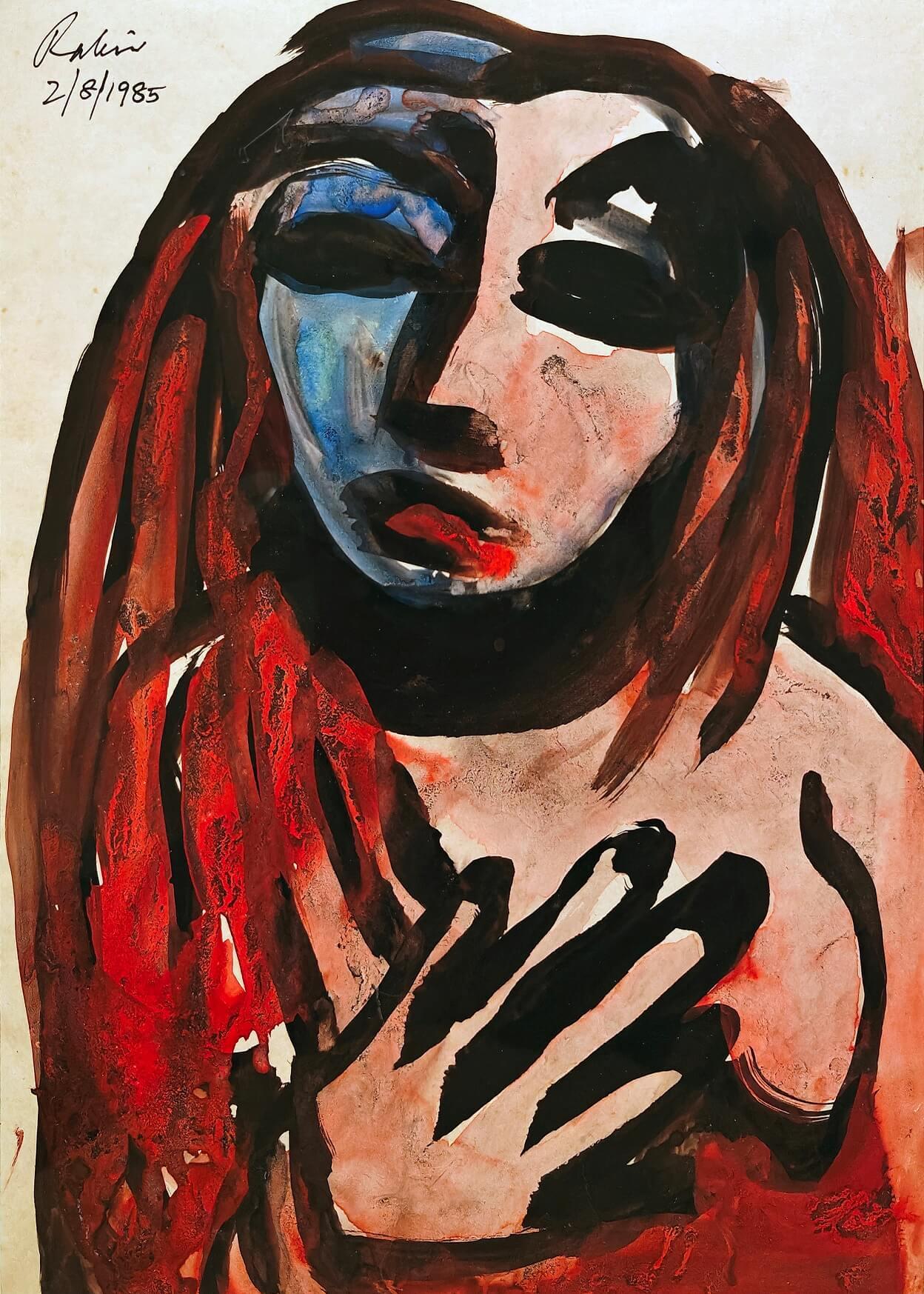 Untitled, Mixed Media on Paper par l'Artiste Indien Moderne Rabin Mondal "En Stock"