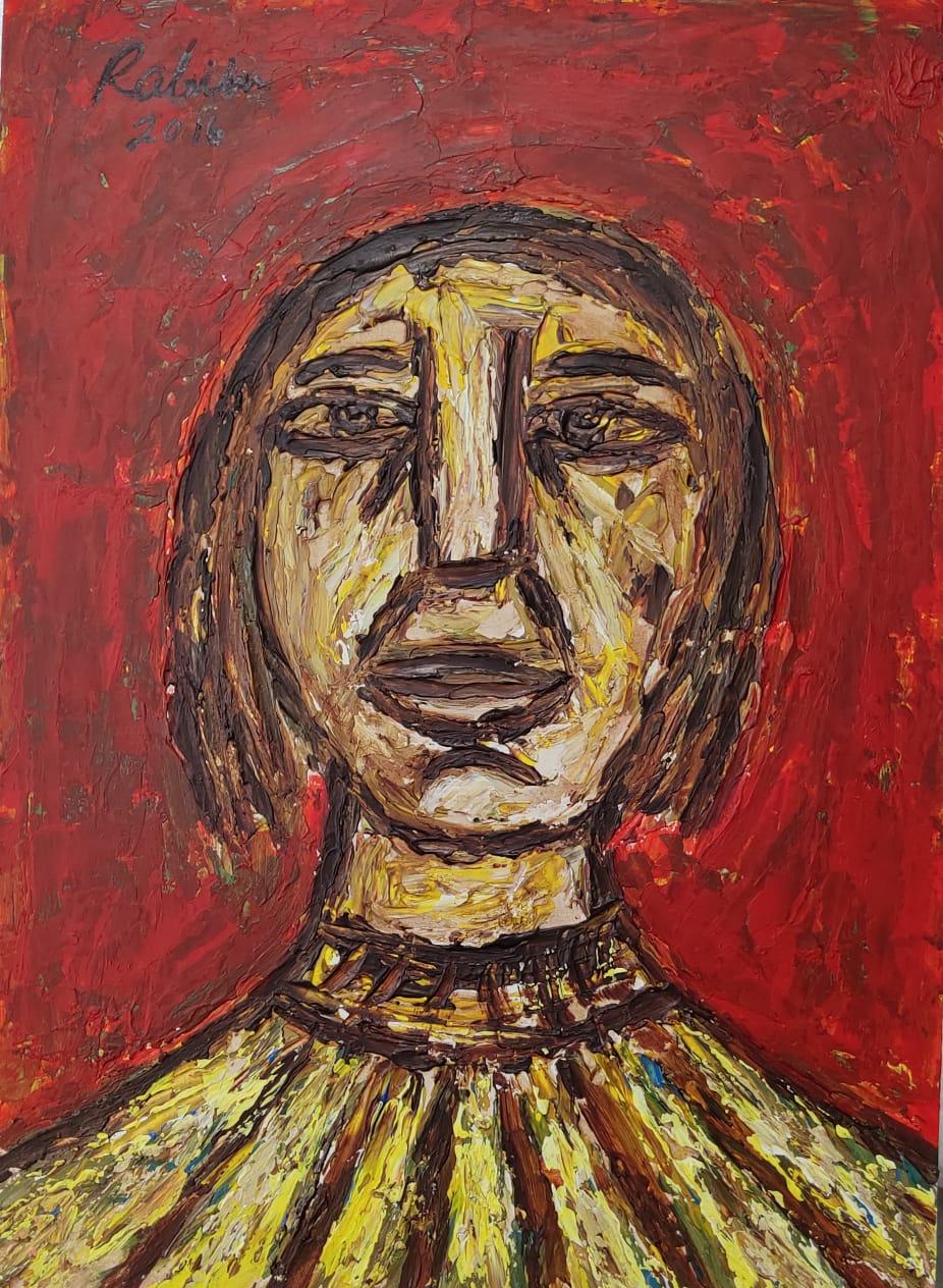 Rabin Mondal - Woman
7 x 12.5 Inches
Acrylic on Board
2016


Mondal was a clear observant of the various migrant workers who lived along his house in the conjected Howrah Area. They came from far to work and earn their livelihood. He would observe